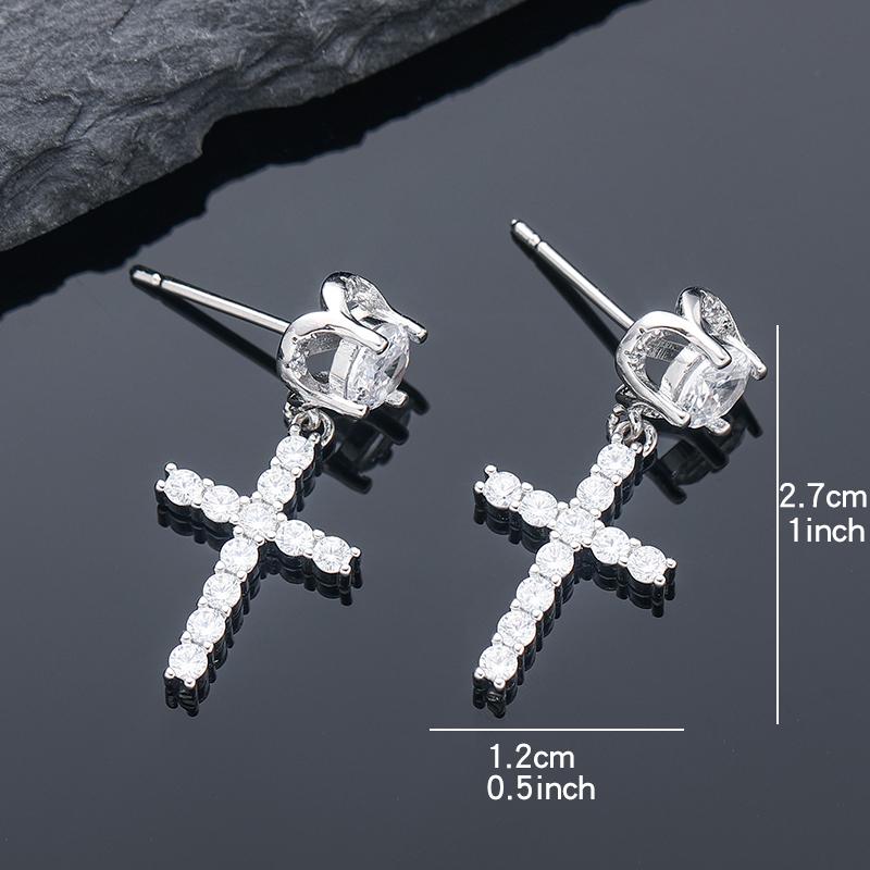 Punk Gold/ Color Cross Stud Earrings Hip Hop Rhinestone Piercing Studs For Women Men Ear Accessories Fashion Jewelry