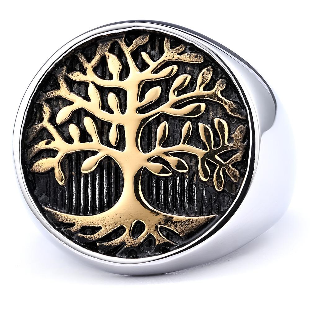 316 Titanium Steel Tree of Life Ring for Men Vintage Leaf Design Durable Titanium Band