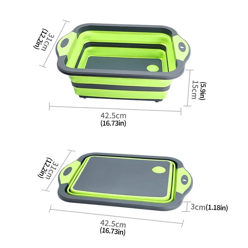 Opvouwbare Snijplank met Vergiet Multifunctionele Siliconen Opvouwbare Snijplank Afwasbak Mand Afdruiprek Keukenopslag