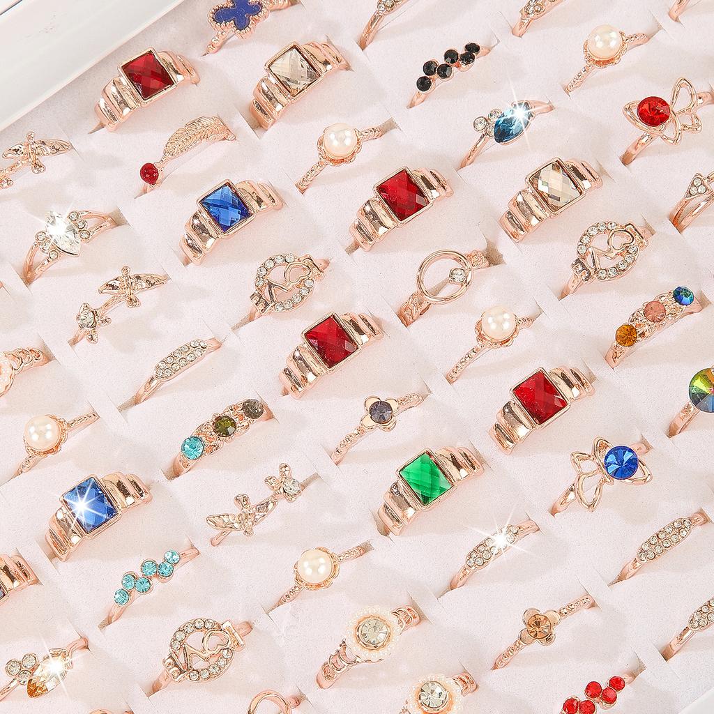 12Pcs Lady's Colorful Flowers Sweet Ring - Women's Set-In-Zirconia Simple Alloy Finger Ring Jewelry