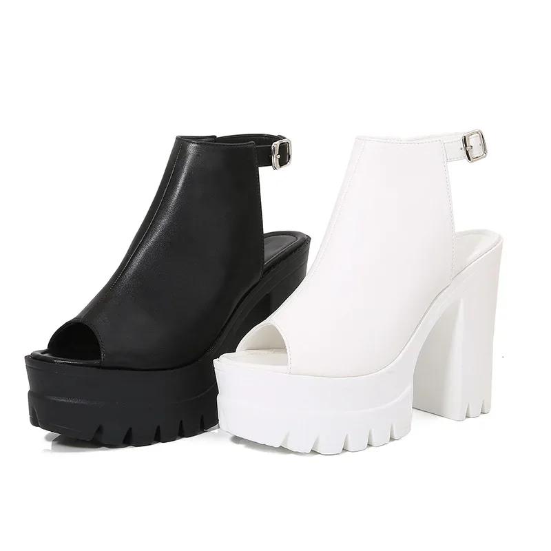 New European and American High Heel Thick Heel Sandals Women's Waterproof Platform Fish Mouth Roman Shoes 2025