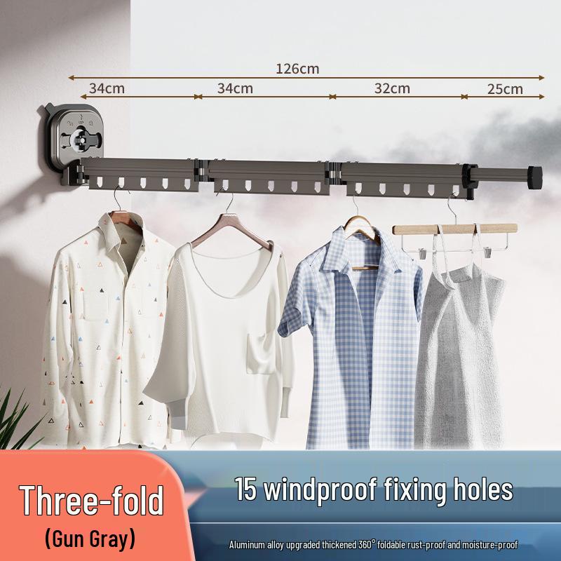 Foldable Telescopic Clothes Drying Rack with Suction Cup - Punch-Free Wall-Mounted for Balcony Use