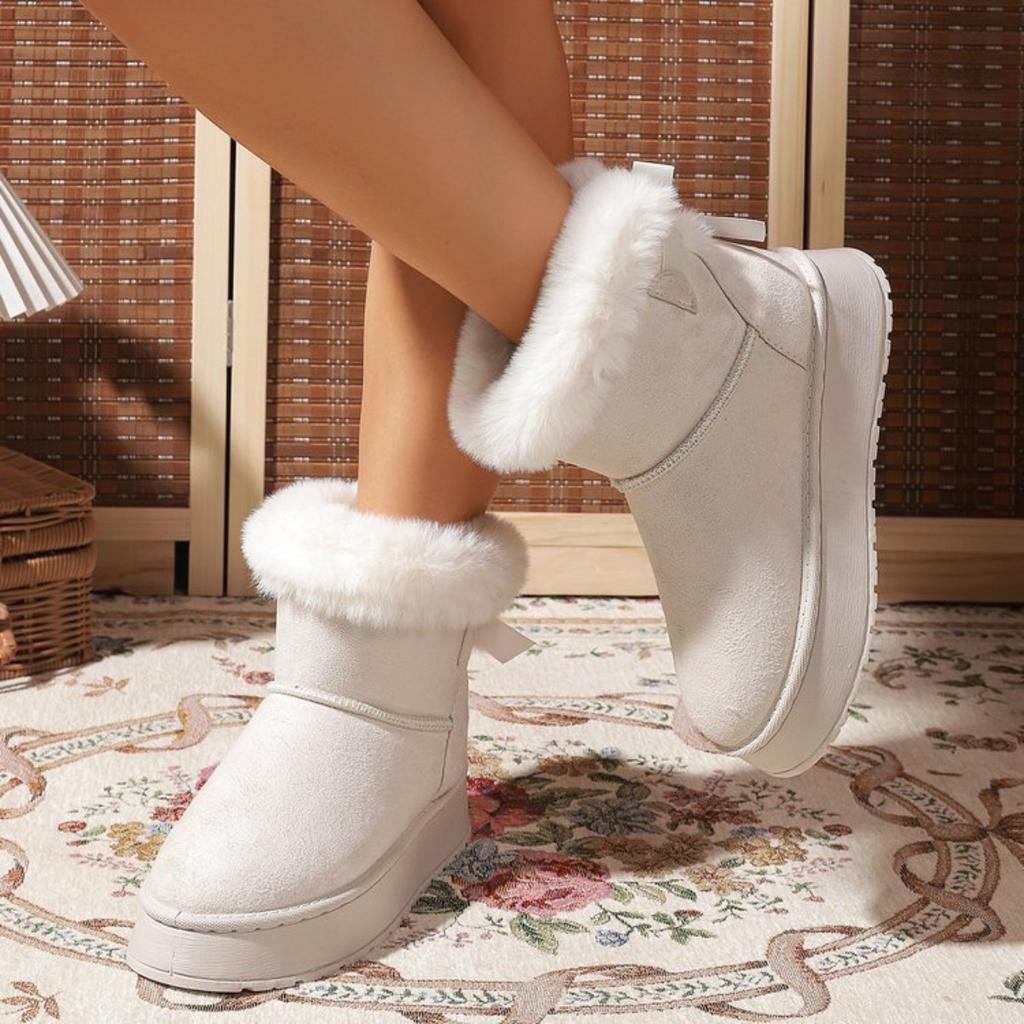 Velvet, Thick, Snow Boots, Thick Soled Shoes, Bow Tie, Warm Shoes, Plus Size, Cotton Shoes