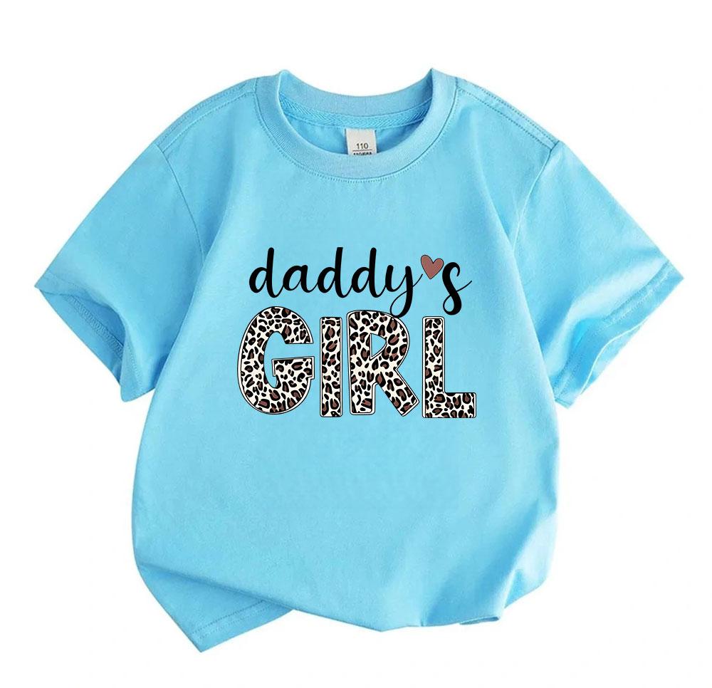 Kids Boys Girls 100% Cotton Crew Neck Short Sleeve T-Shirt, Cute Daddy's Girl Leopard Print Pattern Casual Soft Breathable Tee for Daily Wear