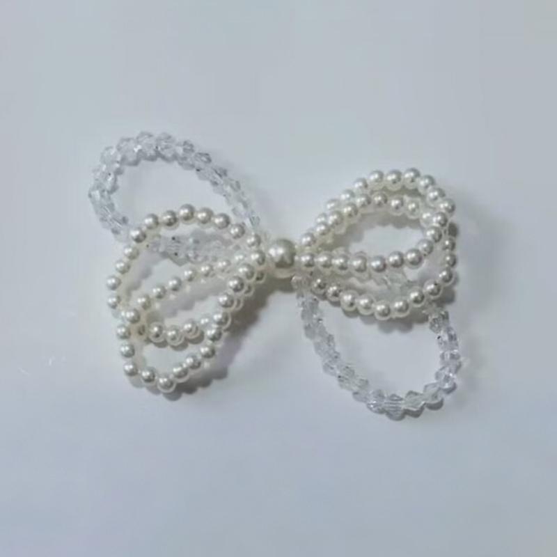 Vintage Crystal Bow Woven Pearl Double-Layer Bow Accessories Diy Clothing Shoes Hats And Accessories