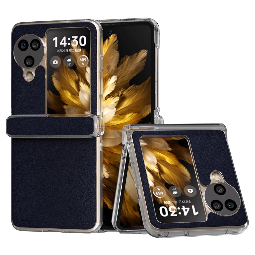 Für Oppo Find N3 Flip 5G Hülle Scharnierschutz Leder+PC Klarer Rahmen Handyhülle