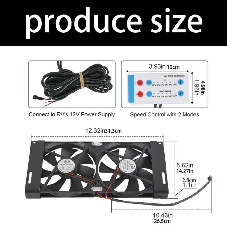 12V Motorhome Fridge Vent Fan Kit with 2 Fans and Bracket for Refrigerator Side Vent Heat Exhaust in Travel Trailers for Side Opening Service