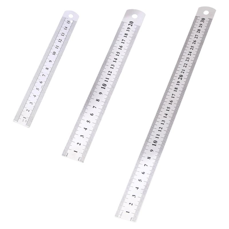 3 Pcs Metal Ruler with Double-Sided Scale Stainless Steel Rulers Suitable for Students Architects Teachers Drawing