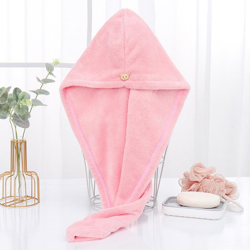 Women Fast Drying Hair Towel Coral Velvet Hair Towel Women Wrap Head Absorption Ater Bath Hat with Button  Bathroom Supplies