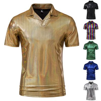 Men's Summer Solid Color  Stamping Cuban Collar Stretch Short Sleeve Top