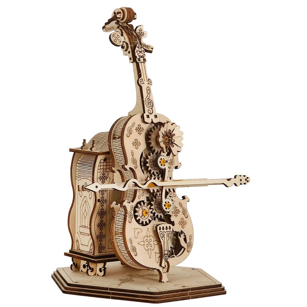 OUZEY Violoncello 3D Wooden Carving Puzzle Scale Model DIY Craft Kit Mechanical Assembly Toy Home Office Decoration Gift