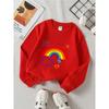 Kids Unisex Crewneck Sweatshirt, Kids Hand Drawn Rainbow Cloud Hearts Doodle Print Soft Fleece Pullover For Kids Over 4 Years Old
