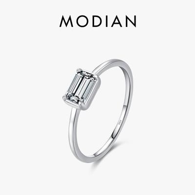 Anillo MODIAN de Plata de Ley 925 con Circonita Cúbica Rectangular Corte Esmeralda Exquisito Sencillo Regalos de Aniversario Para Mujeres Joyería Fina de Boda