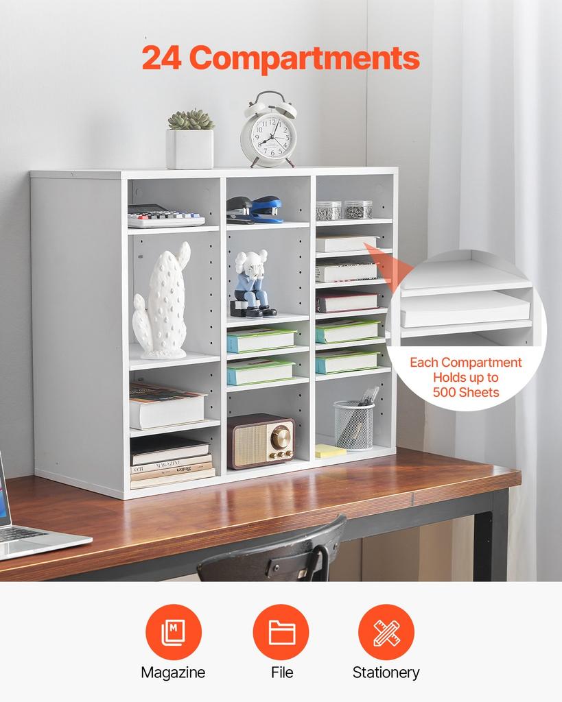 VEVOR Literature Organizer, 24 Compartments Office Mailbox with Adjustable Shelves