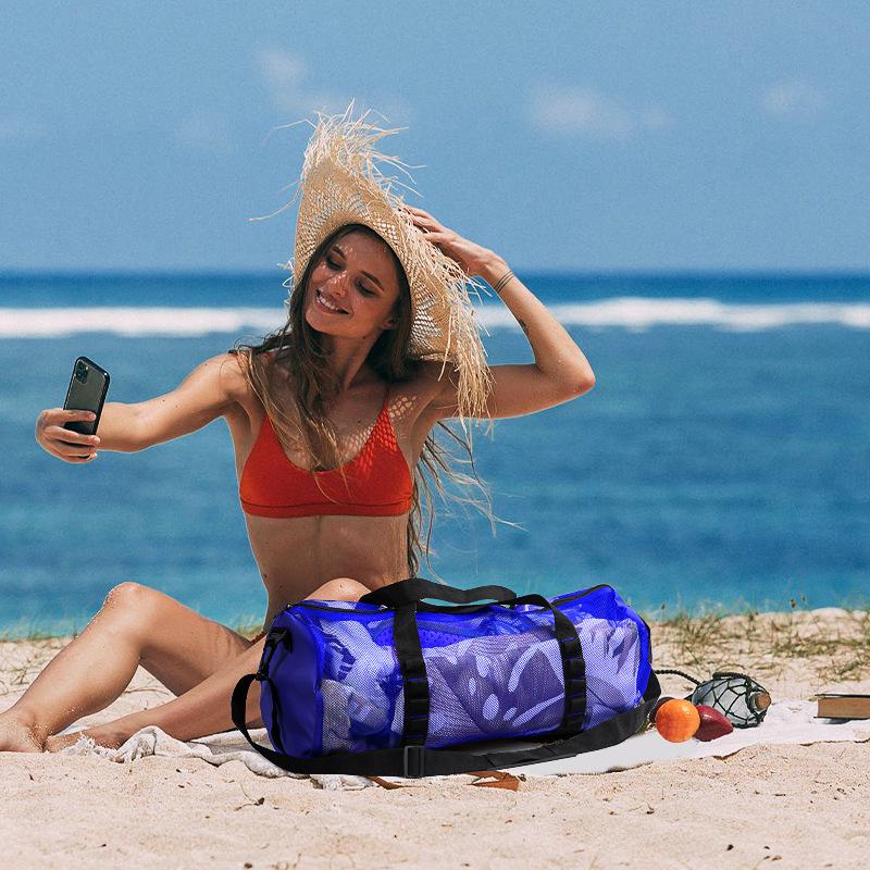 Cylinder Mesh Beach Bag: Portable Tote, Crossbody, Travel Wash Bag for Fitness & Swimming