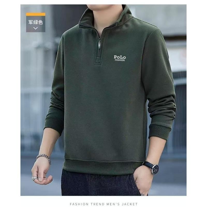 Spring Autumn Stand Collar Half Zipper Embroidery Sweatshirt Male Casual Pullover Top Men