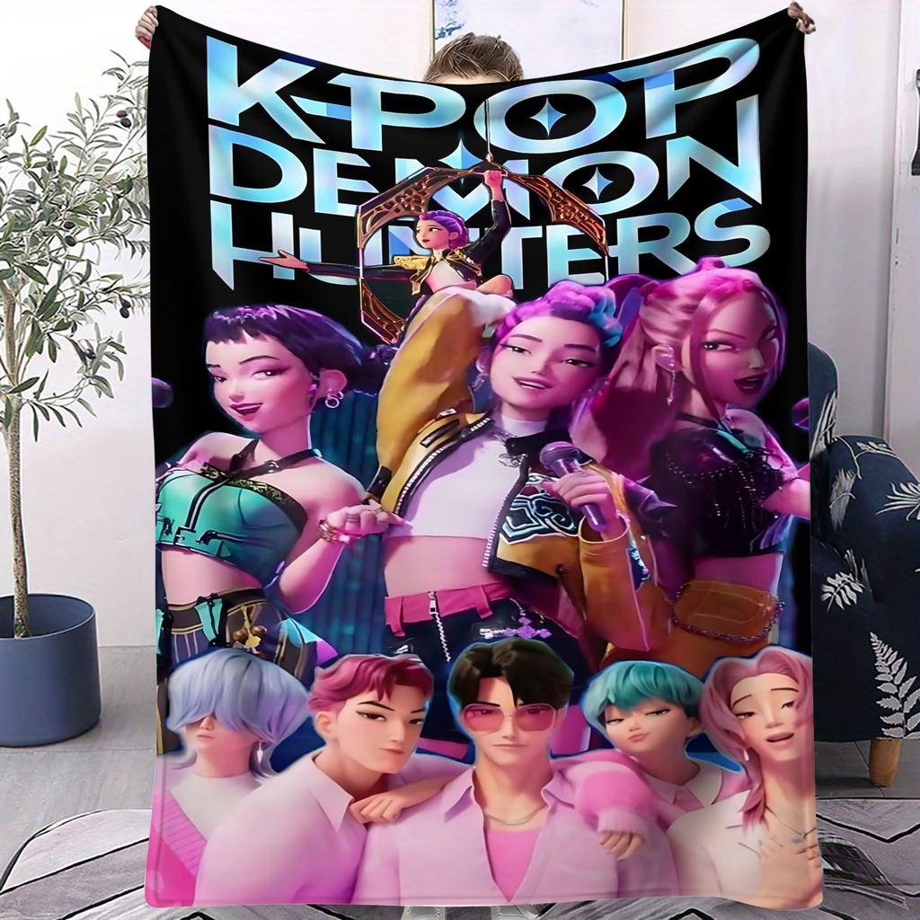 K-POP Demon Hunters Flannel Throw Blanket Huntrix Tiger Soft Warm Sofa Bed Cover Travel Camping Home Leisure for Girls Fans Gift