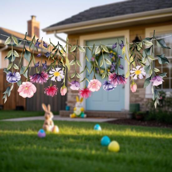 Yousheng DIY Spring Flower Banner Handmade Paper Fairy Leaves Floral Hanging Garland Wedding Baby Shower Birthday Party Backdrop