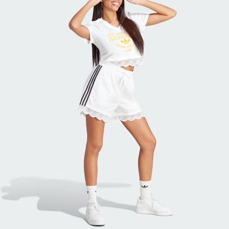Adidas Originals Trefoil Lace Trim 3-Stripes Shorts Women Shorts White IL2420