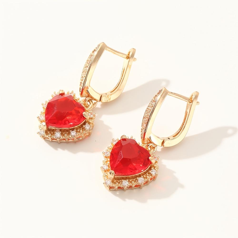 Red Heart Shape Dangle Earrings for Women 2025 New Fashion Drop Earring Zirconia Jewelry Wedding Party Accessories
