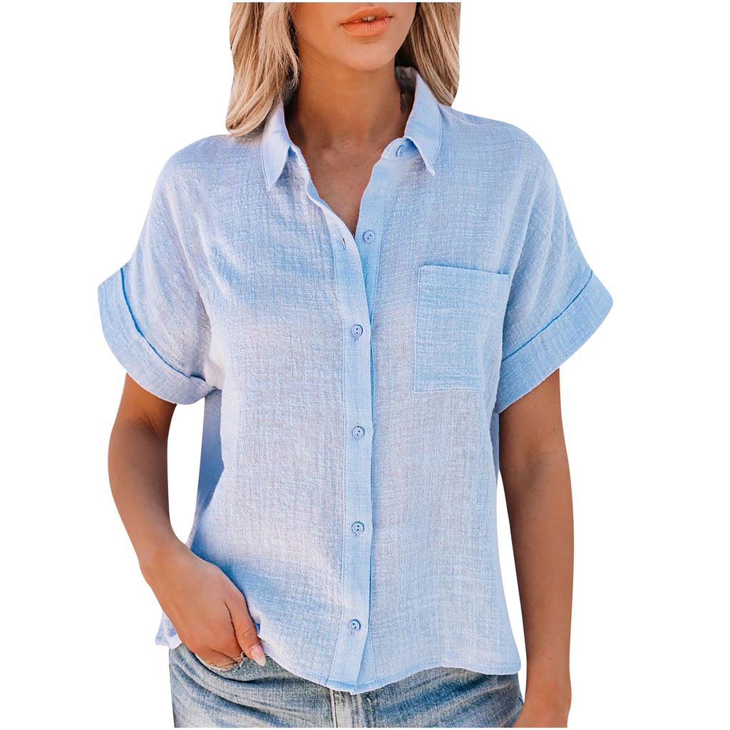 women's linen short sleeve shirts & tops