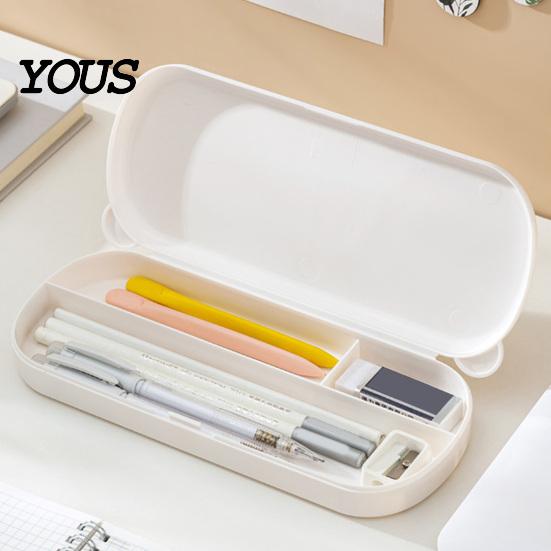 Pencil Case Large Capacity with Compartments, Macaron Color Plastic Stationery Storage Desk Container Box, Portable Student Pen Bag for School