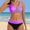 2 stks/set Vrouwen Sexy Bikini Set Contrast Kleur Gestreepte Print Bh Hoge Taille Slips Set Push Up Badpak