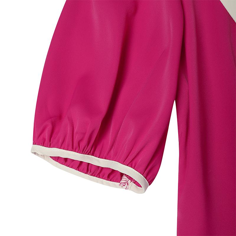 VONDA Women V Doll Collar Short Sleeve Solid Baggy Pleated Ankle Length Dress