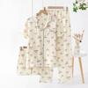 Crepe cotton seersucker women's summer short-sleeved trousers and shorts three-piece set lapel loose loungewear pajamas