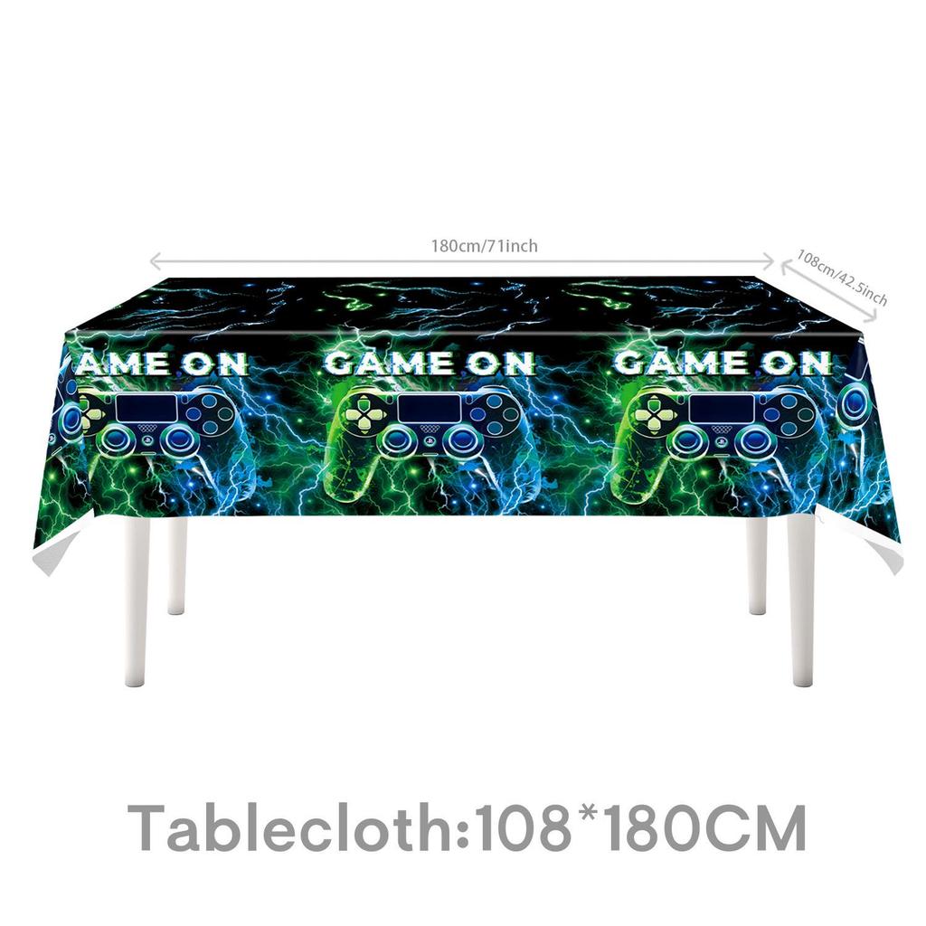 Blue-Green Lightning Glitch Game Controller Birthday Party Tableware Set