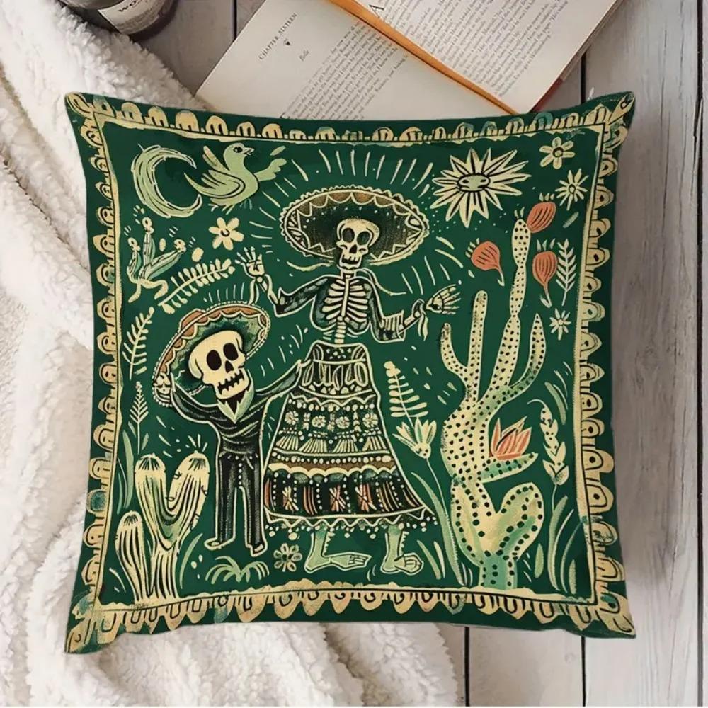 Home Decor Day Of The Dead Skeleton Pattern Pillow Covers Pattern Cushion Cover Suitable For Sofa Bedroom Car Pillow Cover