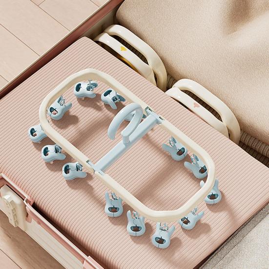 Socks Drying Rack with 14 Clips Foldable Hanging Rack Clothes Drying Rack with 360-Degree Rotatable Hook for Drying Socks Underwear Baby Clothes