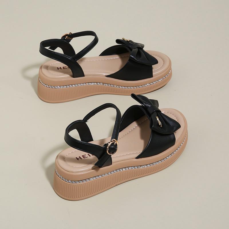 CRLAYDK Womens Wedge Sandals Bow Summer Beach Comfort Ladies Walking Ankle Strap Dressy Casual Slippers Beach Travel Shoes