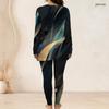 Women Plus Size Two Piece Set Round Neck Long Sleeve Colorful Splash Print Top And Long Pants