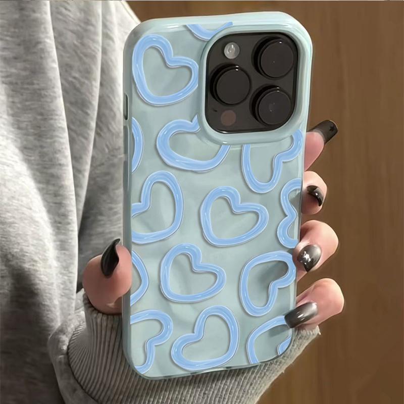 Kawaii Love Heart Shockproof Phone Case For iPhone 17 16 Pro Max 15 Plus 14 13 Pro 12 11 17 Air Cute Wavy Protective Back Cover iPhone 14 Pro