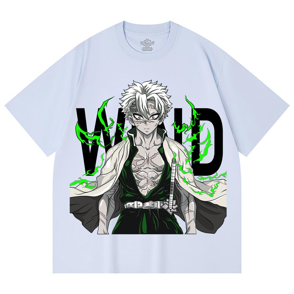 230 Gsm 100% Cotton Demon Slayer V115 Sanemi Print Unisex Heavy Cotton T Shirt