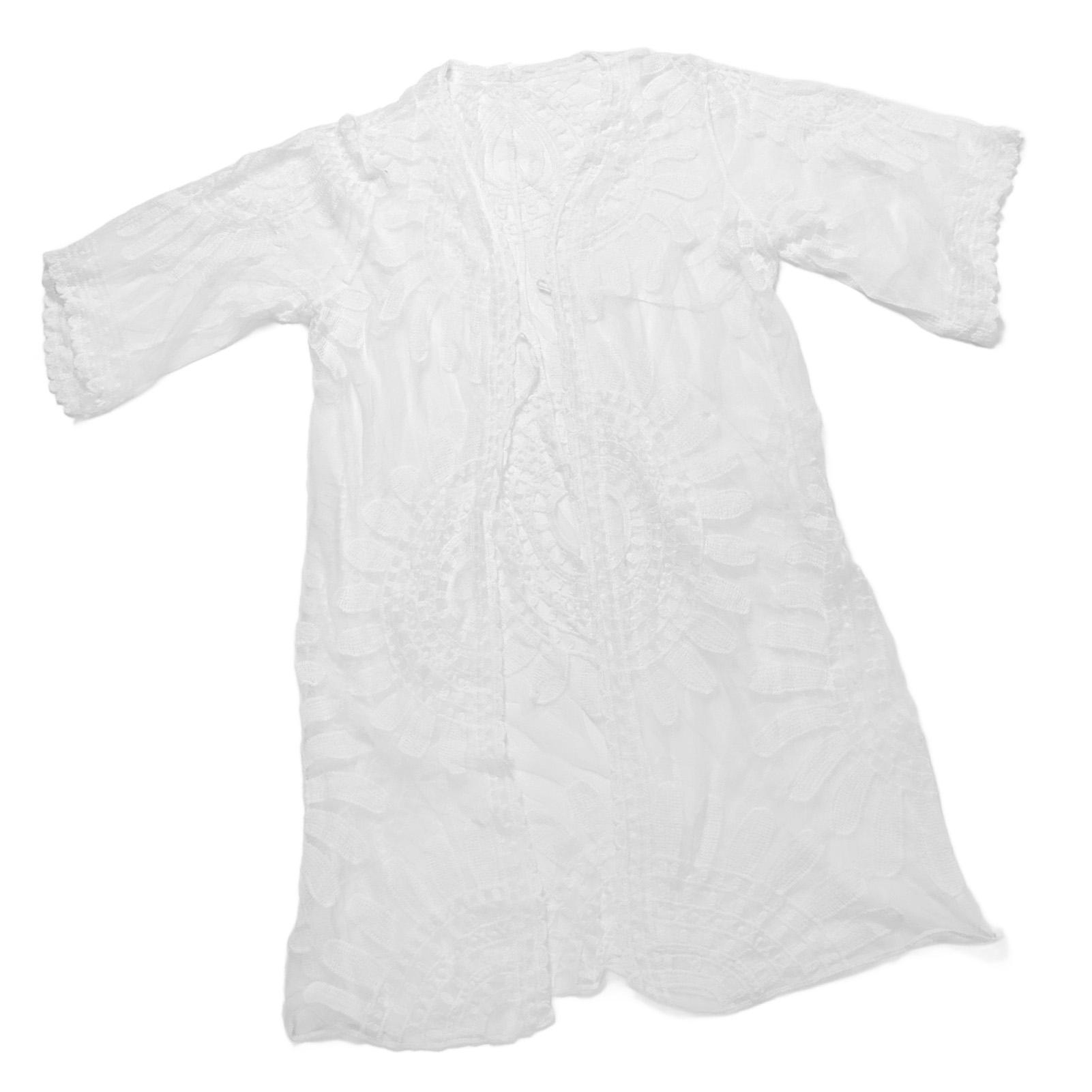 

Women Lace Sheer Beach Cover Up UV Protection 3 4 Sleeve Floral Pattern Swimsuit Bikini Cover Up White Free Size