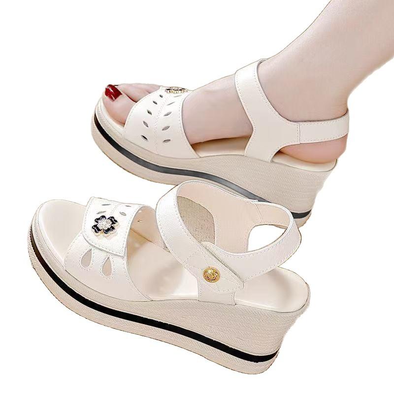 Medium heel comfortable shoes new summer flat bottom versatile fashion muffin soft bottom wedge heel summer sandals