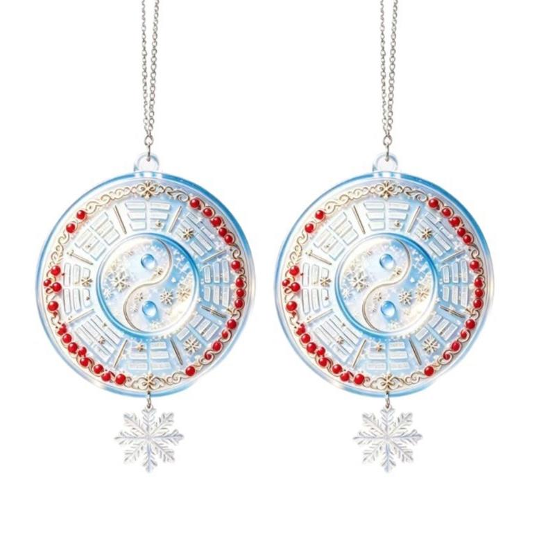 Taijitu Holiday Ornament with Winter Motifs Flat 2D Flat Acrylic Pendant for Mantels, Entryways, and Indoor Seasonal Display