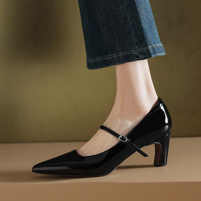 Fashion Genuine Leather Women Pumps Shallow Mary Jeans Strap Single Shoes 6cm Square High Heels Leopard Print Prom Party Sapatos Mujer