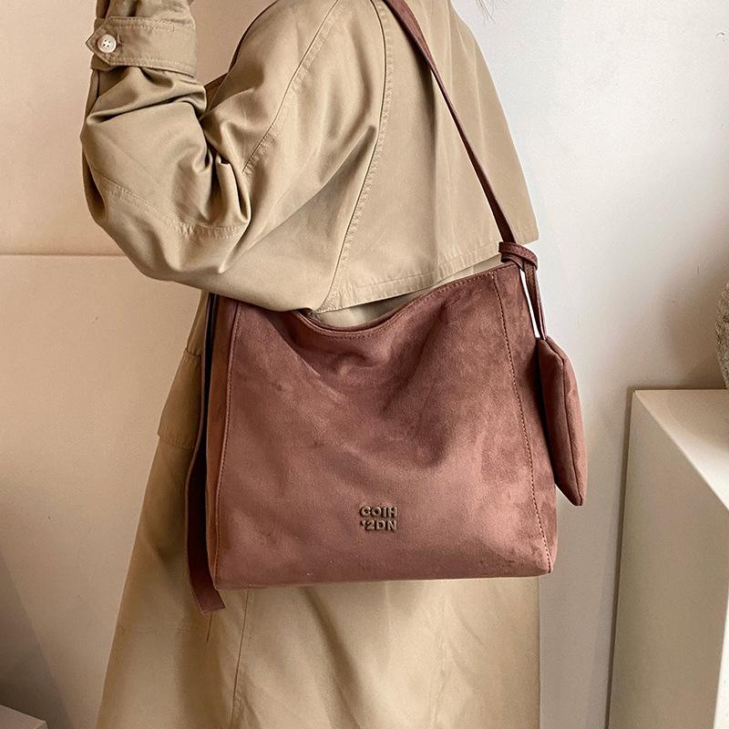 Suede Shoulder Tote Bag Women'S Light Luxury High-End Casual Messenger Handbag