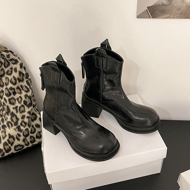 

White Martin boots women s British thick heel heightening boots women s 2025 new autumn skirt versatile thin short boots 40 чёрный