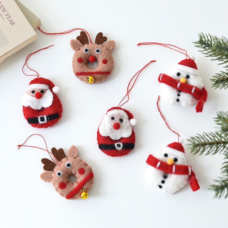Christmas Wool Felt Santa, Snowman & Reindeer Bell Pendant
