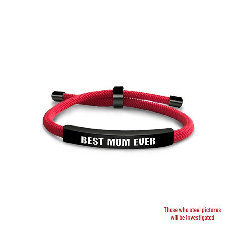 Multi-color Woven Rope Bracelet with Engraved Stainless Steel for Mother's Day or Christmas Gift