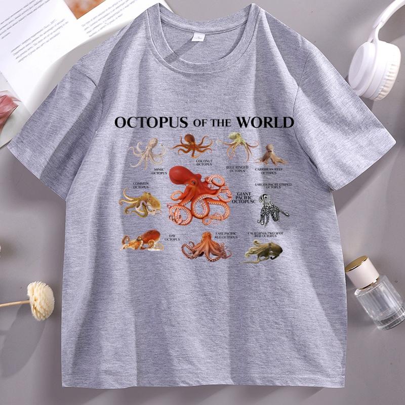 Types of Octopus TShirt Unisex Women Ocean Graphic Tee Short Sleeve Casual Breathable Round Neck Tshirt Streetwear Unisexs Clothing