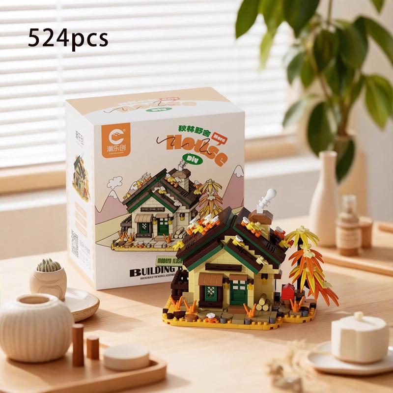 Fairytale Cabin House Building Block Spring Four Seasons Cottage Bricks 3D Puzzle DIY Toy for Kids Girls Birthday Gift Decor