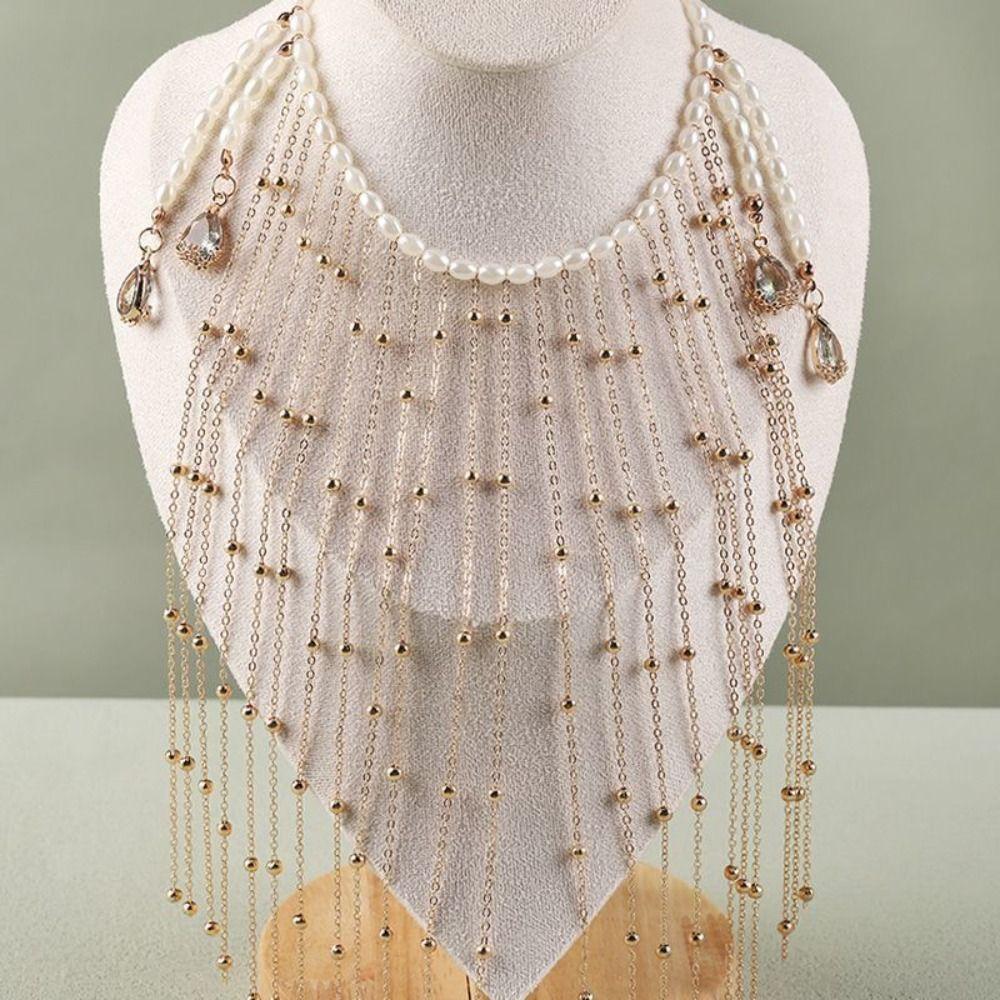 Tassel Hanfu Face Chain Pearl Mysterious Veil Luxury Golden Fairy Mask  Women