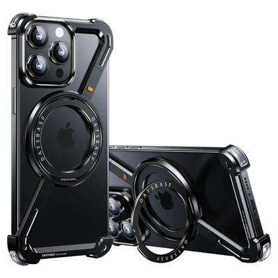 Magnetyczne etui metalowe z tytanu w kształcie Z na iPhone 15 14 13 Pro Max Bezramkowy bumper ze stopu aluminium Pokrowiec z uchwytem obrotowym 360°