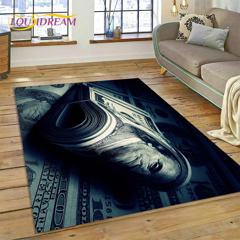 Rich Dollar Euro Pound Money 3D Cartoon Carpet Rug for Home Living Room Bedroom Sofa Doormat Decor,kids Play Non-slip Floor Mat