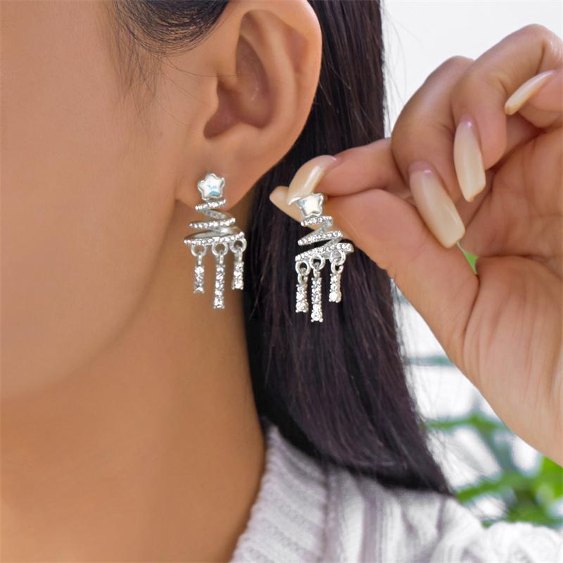 Trendy Green Christmas Tree Pendant Earrings for Women Sweet Cute Bowknot Colorful Zircon Tree Earrings Party Jewelry Gifts